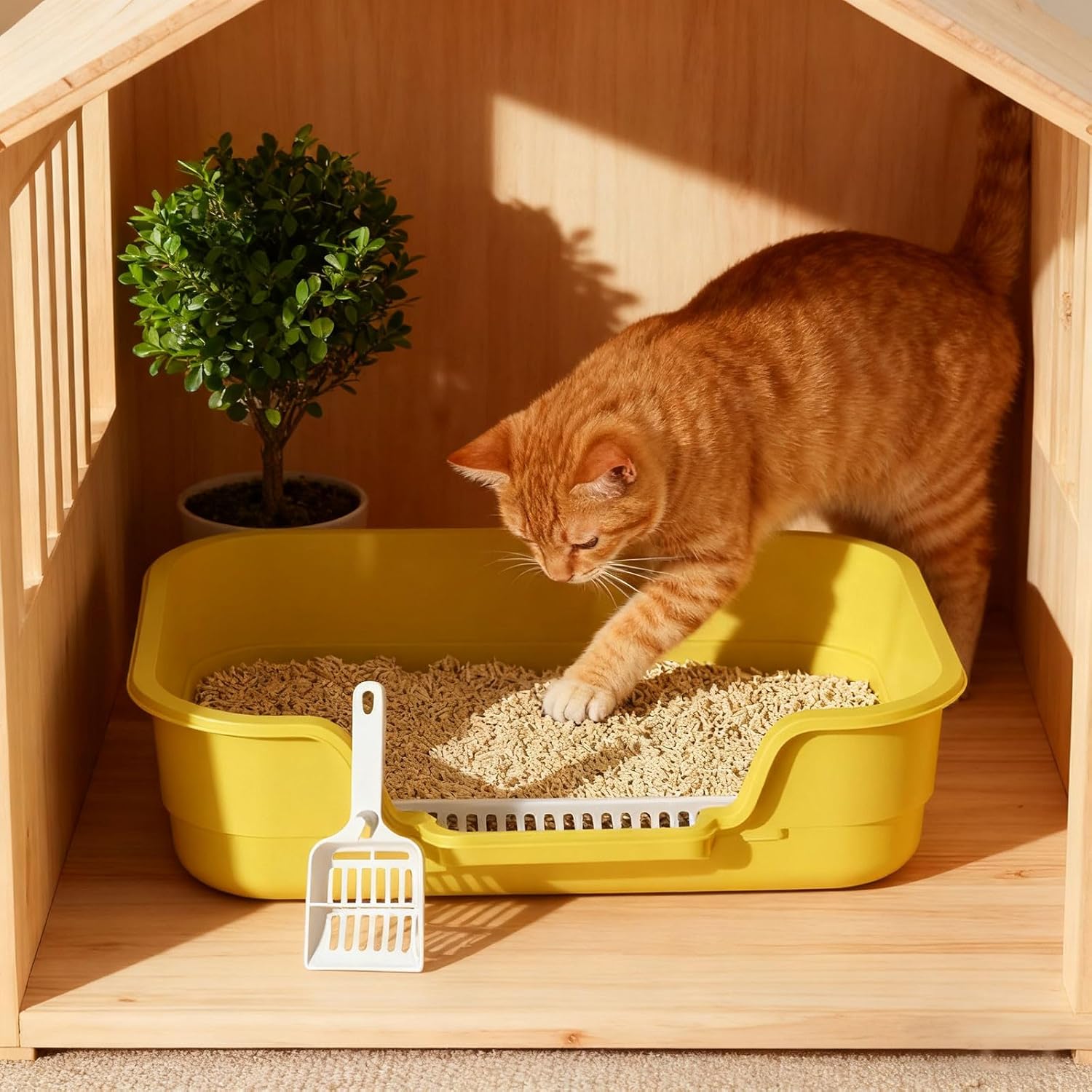 Semi Enclosed Cat Litter Box with Low Entry, High Wall Low Entry Litter Box for Indoor Cats, Litter Pan with High Sides for Indoor Pet Potty, Easy to Clean, Anti-Splashing (Grey)