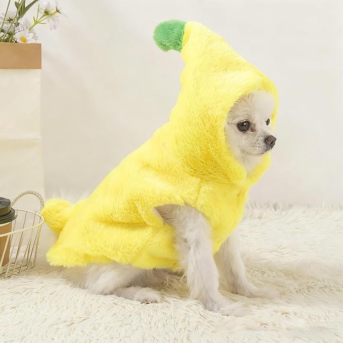 Dog Banana Costume, Banana Shaped Dog Winter Hoodie, Warm Soft Coat Jackets Dress Up Outfit Clothes for Small Puppy French Bulldog Chihuahua Teddy (S)