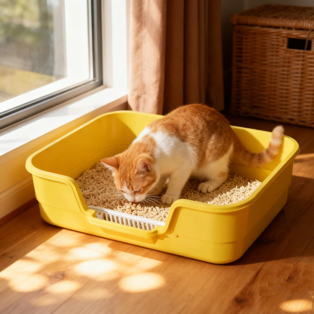 Semi Enclosed Cat Litter Box with Low Entry, High Wall Low Entry Litter Box for Indoor Cats, Litter Pan with High Sides for Indoor Pet Potty, Easy to Clean, Anti-Splashing (Grey)