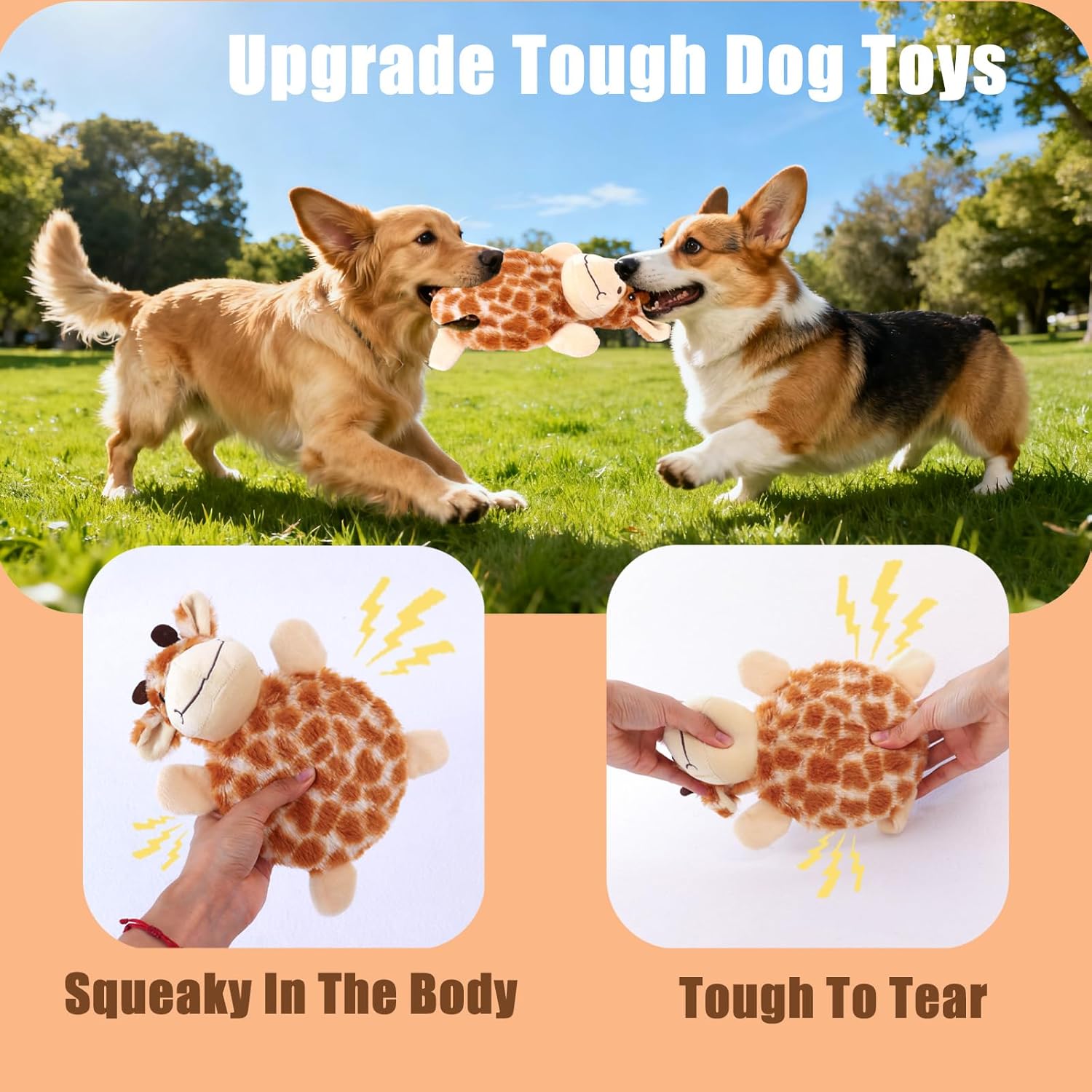 Upgraded Tough Squeaky Dog Toy for Aggressive Chewers, Ultra-Durable Plush Animals with Natural Materials, Interactive Crinkle Sound to Relieve Boredom for Medium Large Dogs