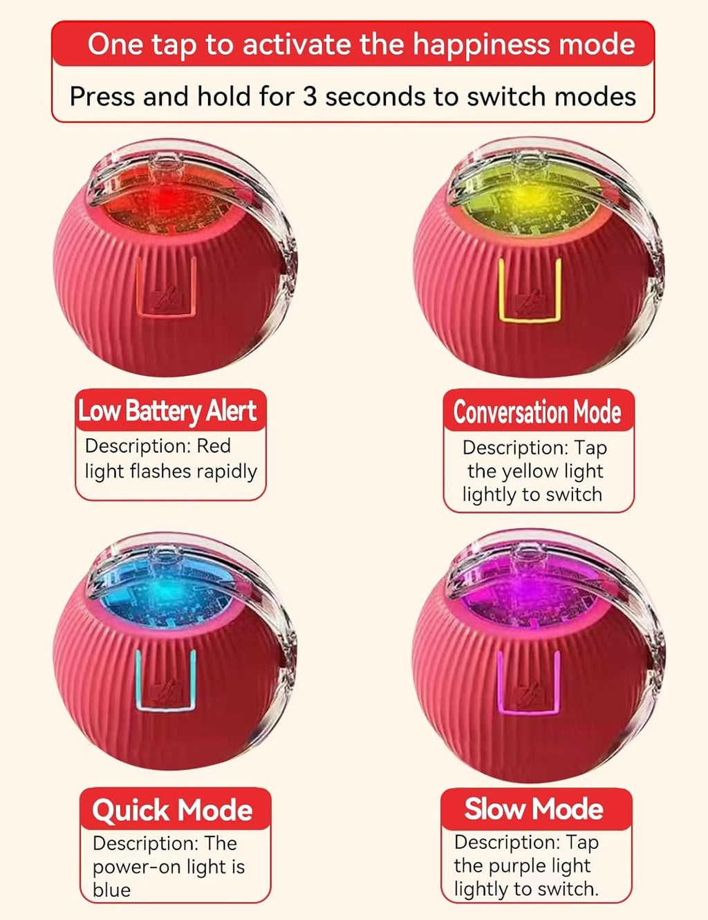 Cat Toy, Electric Ball, Automatic USB-Rechargeable Ball Toy (Red Green Yellow)