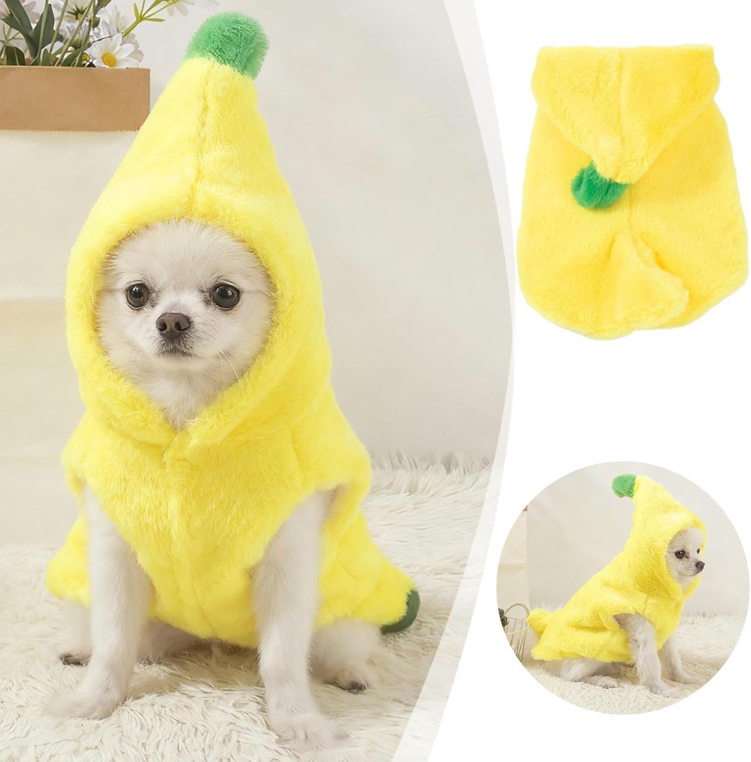 Dog Banana Costume, Banana Shaped Dog Winter Hoodie, Warm Soft Coat Jackets Dress Up Outfit Clothes for Small Puppy French Bulldog Chihuahua Teddy (S)