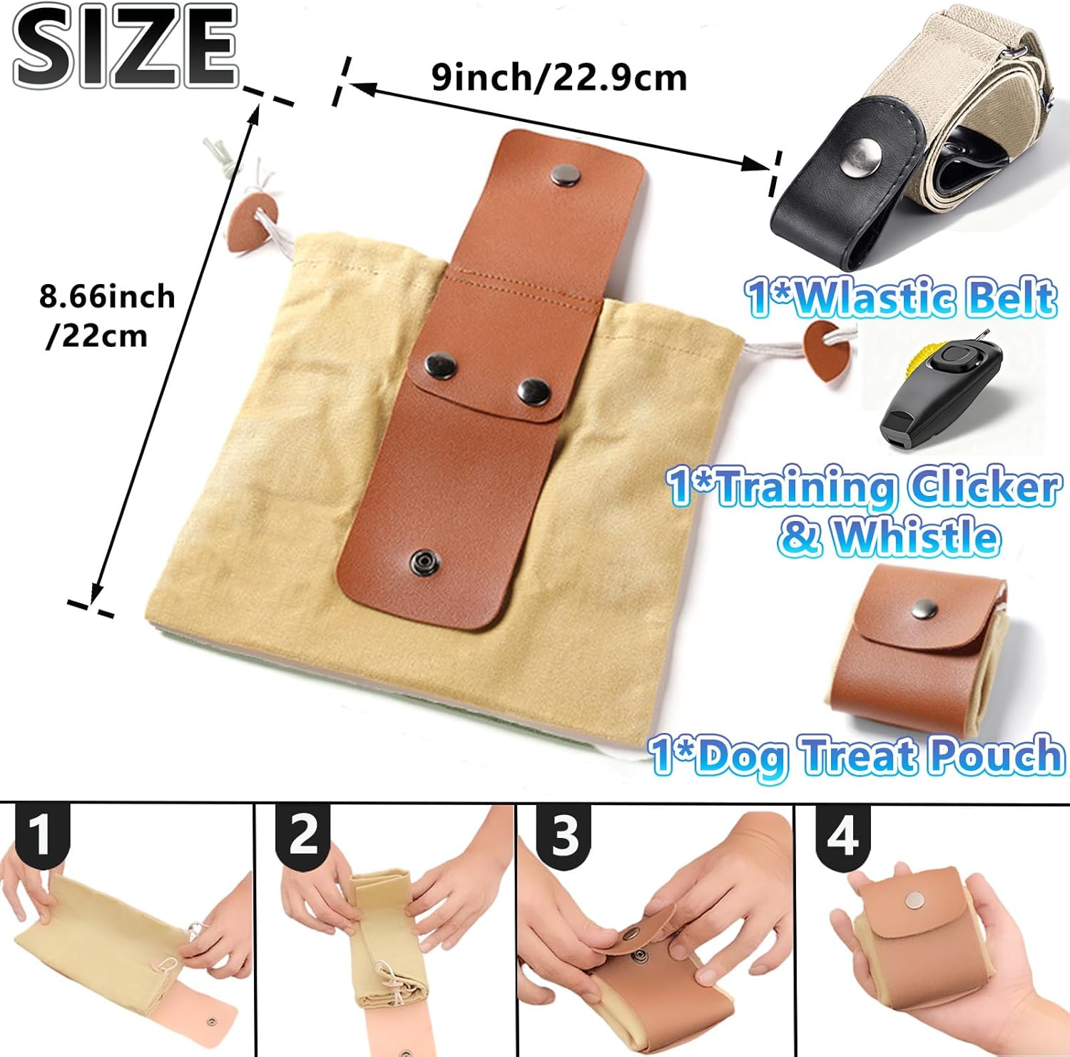 Dog Treat Pouch with Training Clicker & Whistle - Stylish & Portable Large-Capacity Foldable Pet Training Pouch with Wlastic Belt for Outdoor Use/Pet Training (Brown)
