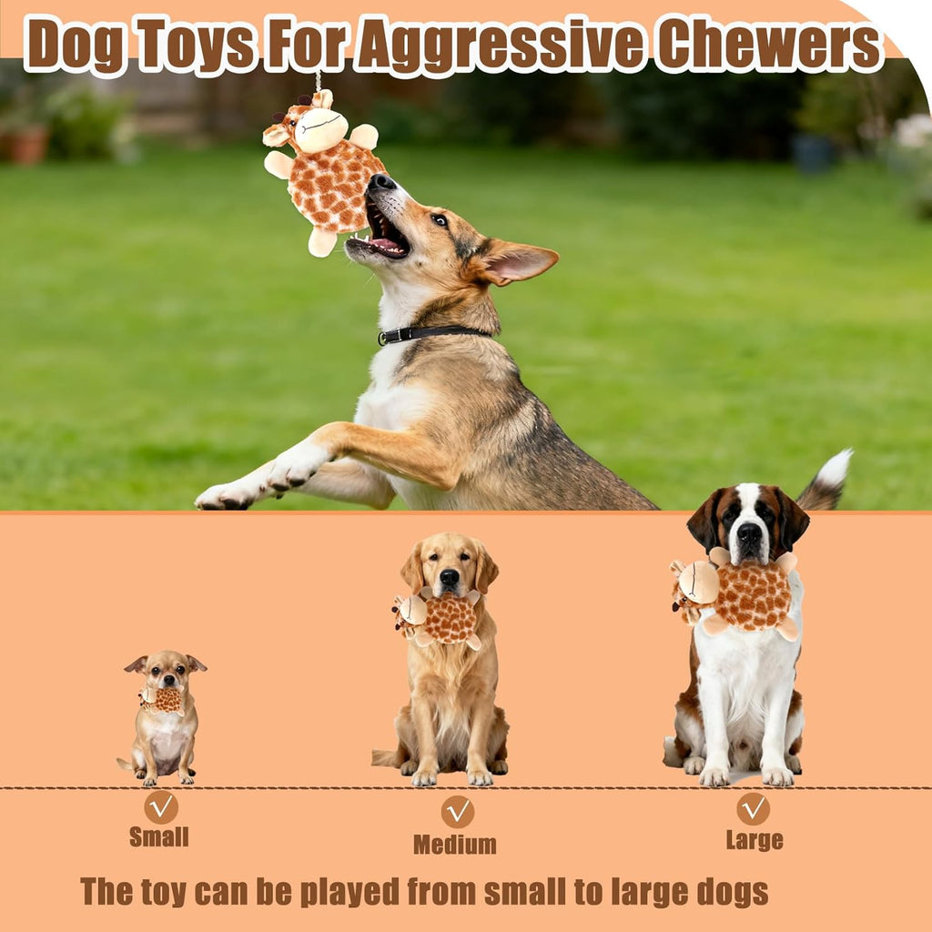 Upgraded Tough Squeaky Dog Toy for Aggressive Chewers, Ultra-Durable Plush Animals with Natural Materials, Interactive Crinkle Sound to Relieve Boredom for Medium Large Dogs