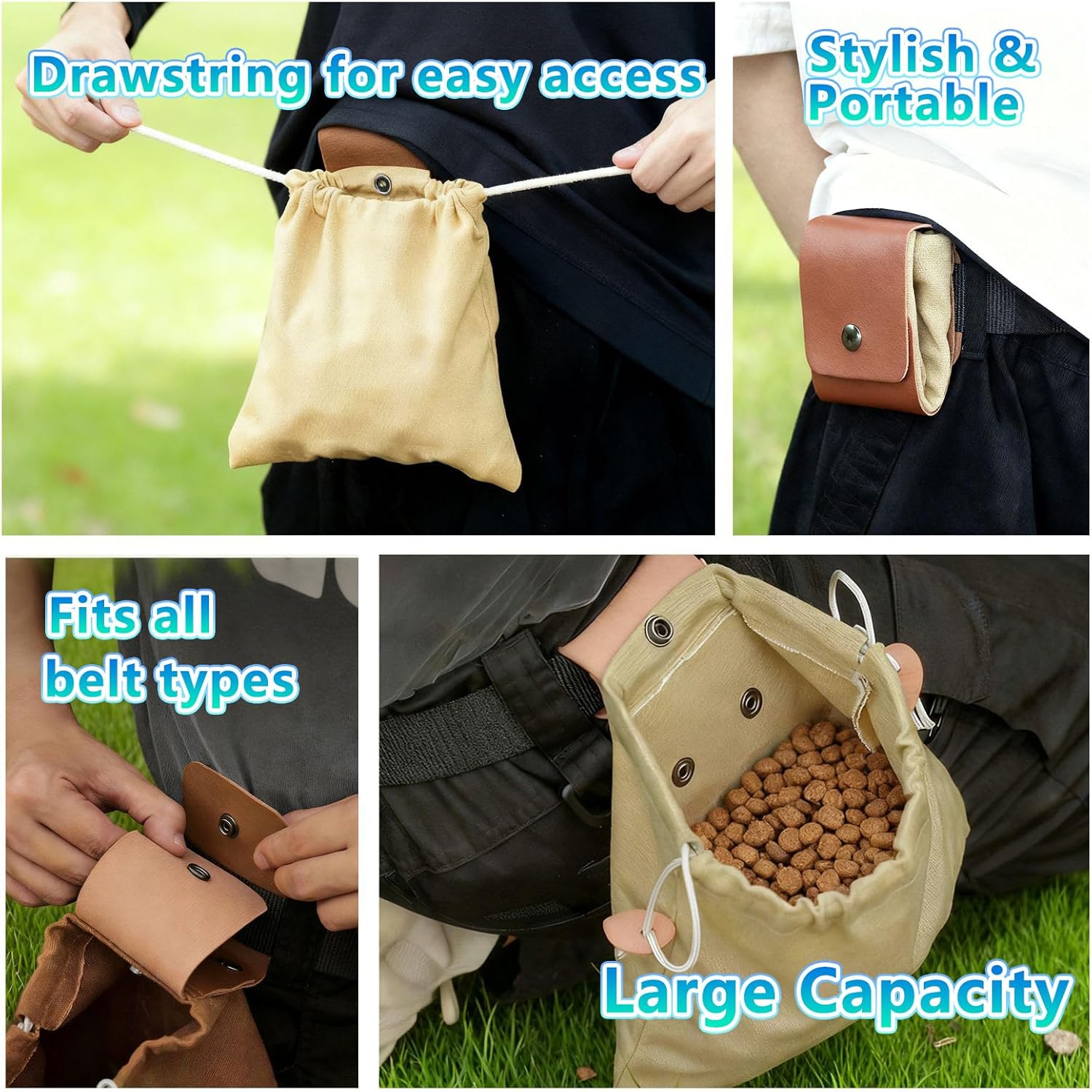 Dog Treat Pouch with Training Clicker & Whistle - Stylish & Portable Large-Capacity Foldable Pet Training Pouch with Wlastic Belt for Outdoor Use/Pet Training (Brown)