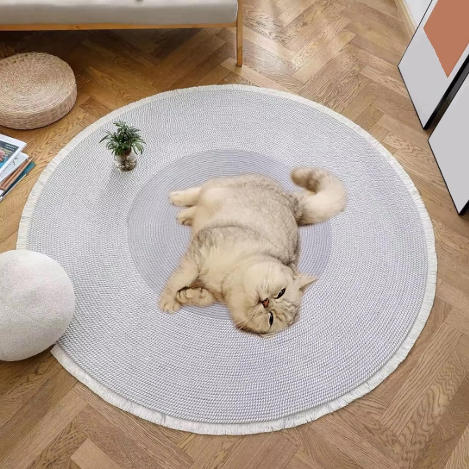 Premium Cotton Rope Area Rug for Cats, Cat Scratching Rug, Washable Round Vintage Reversible Woven Tassel Rugs, Wear-Resistant and Scratch-Resistant, Multiple Sizes (A#,40in)