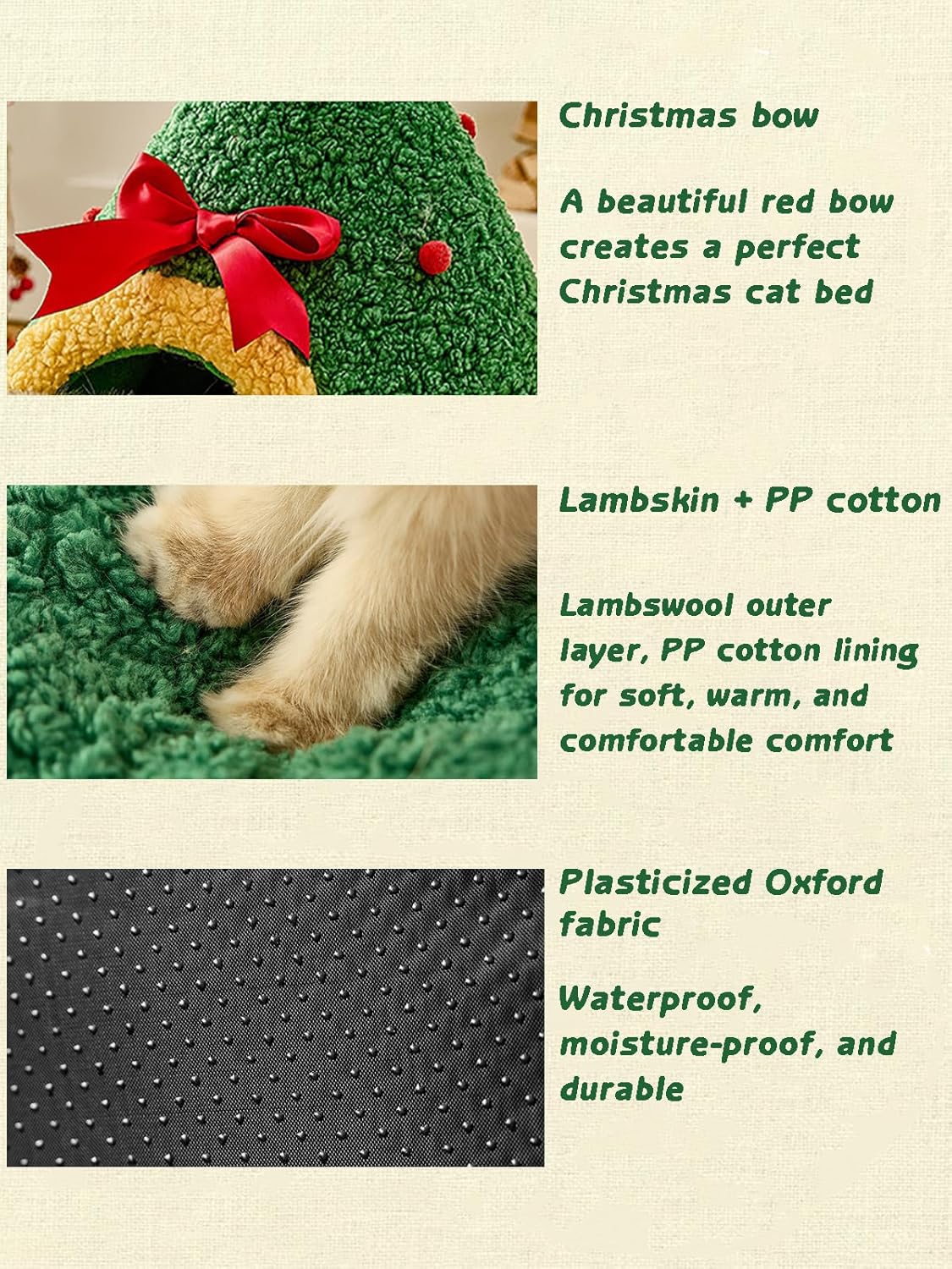 Christmas Tree Triangle Cat Cave Bed, Festive Pet Hideout with Plush Cushion,Cozy Semi-Enclosed Winter Bed with Wide Entrance,Holiday Home Décor for Cats & Small Pets (Circle, M)