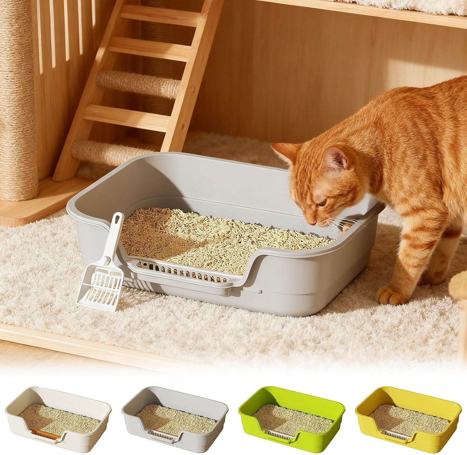 Semi Enclosed Cat Litter Box with Low Entry, High Wall Low Entry Litter Box for Indoor Cats, Litter Pan with High Sides for Indoor Pet Potty, Easy to Clean, Anti-Splashing (Grey)