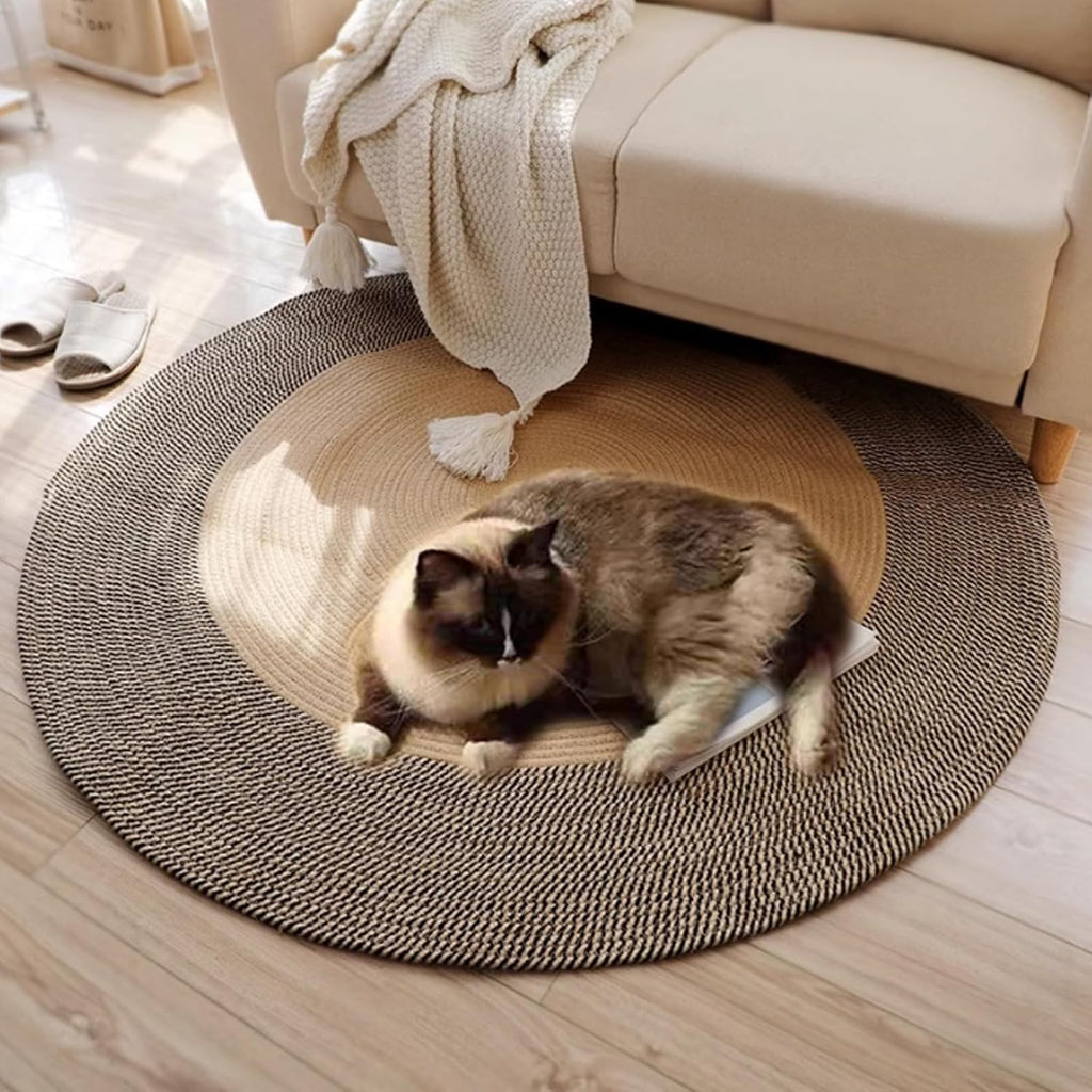 Premium Cotton Rope Area Rug for Cats, Cat Scratching Rug, Washable Round Vintage Reversible Woven Tassel Rugs, Wear-Resistant and Scratch-Resistant, Multiple Sizes (A#,40in)